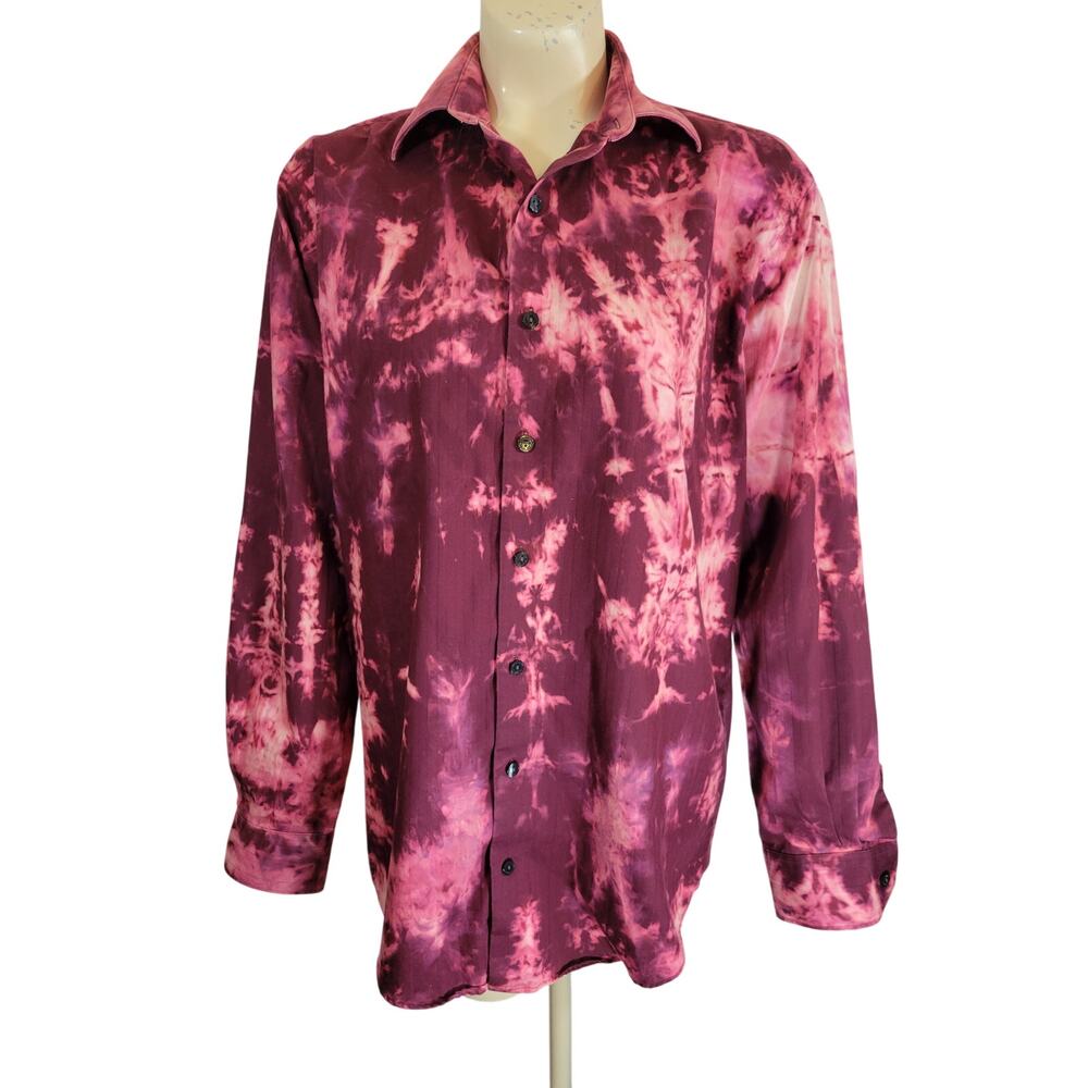 Kenneth Cole Shirt Pink Reverse bleach Tie Dye Button Down Women's Size Medium